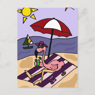 Lustigt Rosa Flamingo vid Beach Vykort