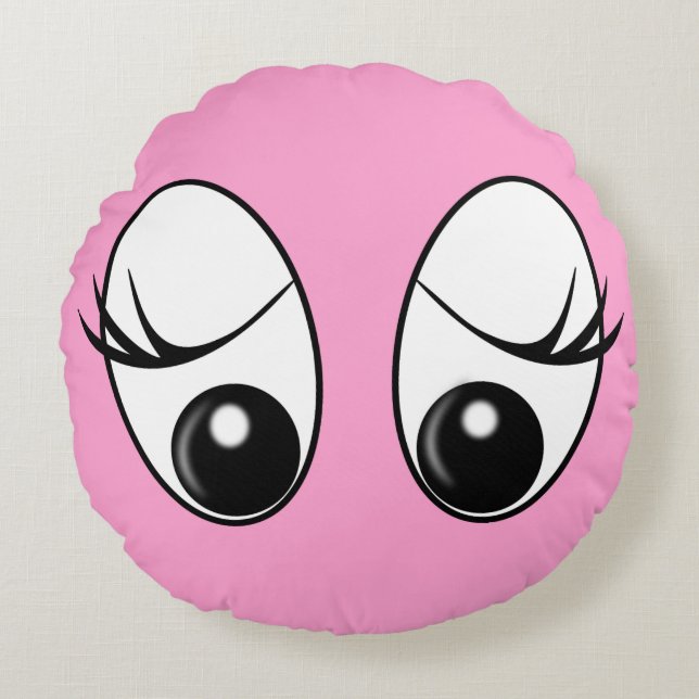 Lustigt Rosa Rund Pillow överraskad Ögon Ditt Färg Rund Kudde (Framsidan)