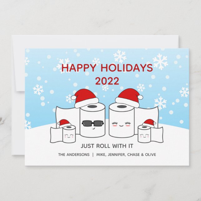 Lustigt, rotera med den Pappra familjen Toilet med Julkort (Framsida)