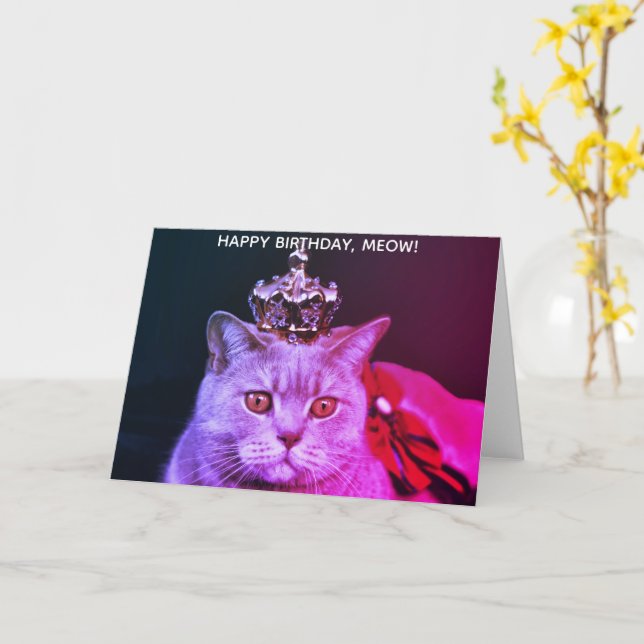 Lustigt Royal Cat Grattis på födelsedagen Kort (Gul blomma)