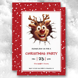 Lustigt Rudolph Reindeer Jul Party-inbjudan Inbjudningar