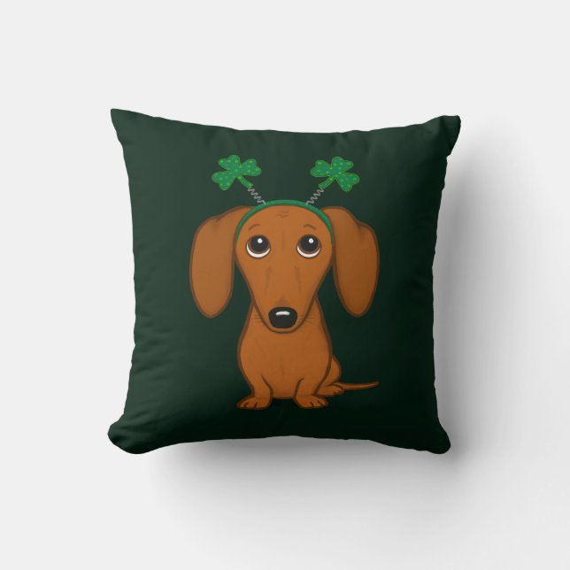 Lustigt Saint patrick's day Hund Dachshund Shamroc Kudde (Framsida)