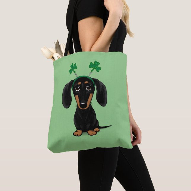 Lustigt Saint patrick's day Hund Dachshund Shamroc Tygkasse (Närbild)