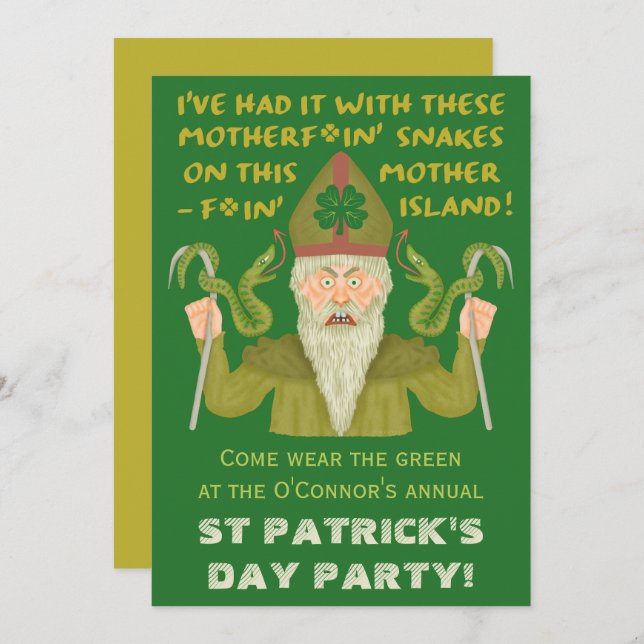 Lustigt Saint patrick's day Snakes Joke Irish Part Inbjudningar (Fram/baksida)