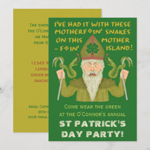 Lustigt Saint patrick's day Snakes Joke Irish Part Inbjudningar