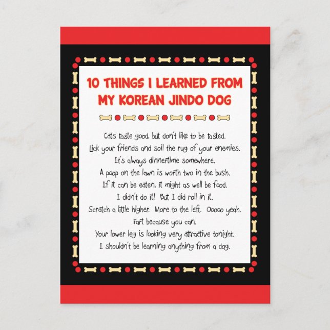 Lustigt Sak jag lärde mig från min koreanska Jindo Vykort (Framsida)