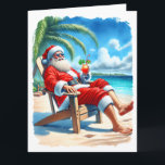 Lustigt Santa Enjoeing a Cocktail on Beach Kort<br><div class="desc">Personligens julkort. En vattenfärgad illustration av Santa sitta på stranden som dricker en cocktail. Klar julkort för människor som betraktas som snöfåglar som reser till Florida eller andra tropiska områden för att njuta av det varma vädret under helgdagarna.</div>