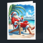 Lustigt Santa Enjoeing a Cocktail on Beach Kort<br><div class="desc">Personligens julkort. En vattenfärgad illustration av Santa sitta på stranden som dricker en cocktail. Klar julkort för människor som betraktas som snöfåglar som reser till Florida eller andra tropiska områden för att njuta av det varma vädret under helgdagarna.</div>