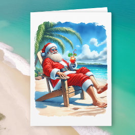 Lustigt Santa Enjoeing a Cocktail on Beach Kort