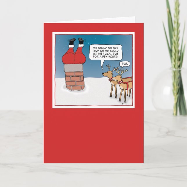 Lustigt Santa Stuck i Skorsten jul Helgkort (Framsida)