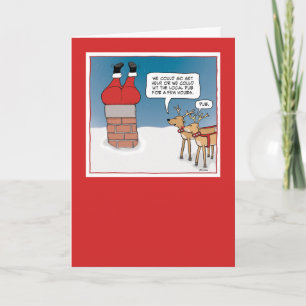 Lustigt Santa Stuck i Skorsten jul Helgkort