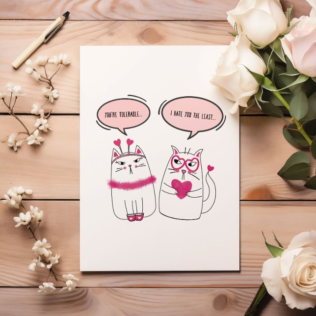 Lustigt Sarcastic Valentine Day Tecknad Cat Couple Julkort (Skapare uppladdad)