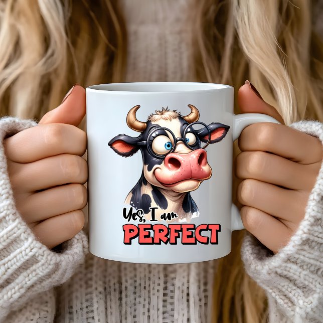 Lustigt sarkastiskt ord, ja, jag är Perfekt Cow Kaffemugg (yes i am perfect mug)