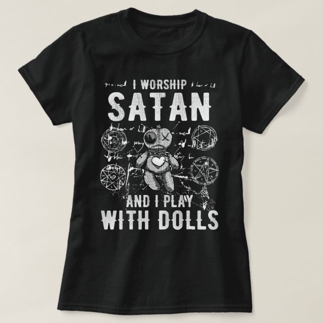 Lustigt Satanic i beskyddande Satan och jag leker  T Shirt (Design framsida)