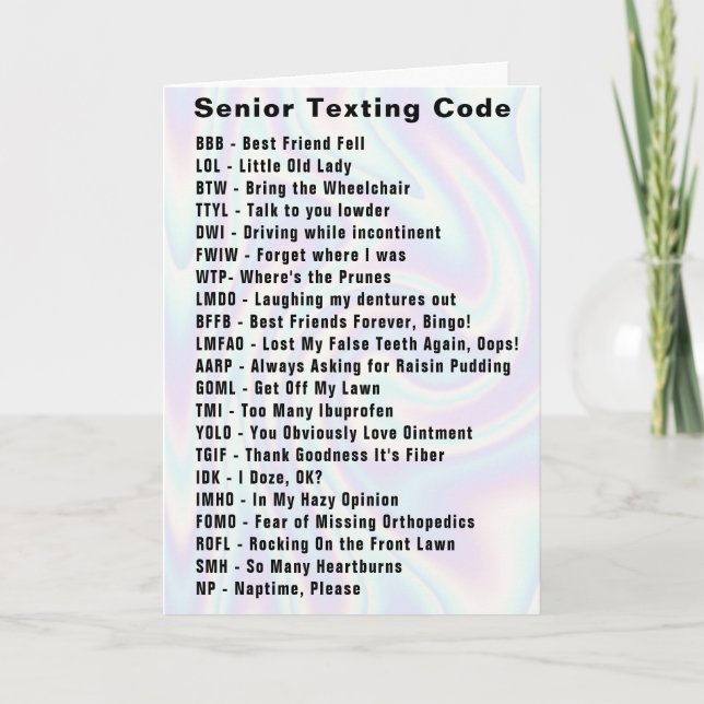 Lustigt Senior Texting Code Kort (Framsida)