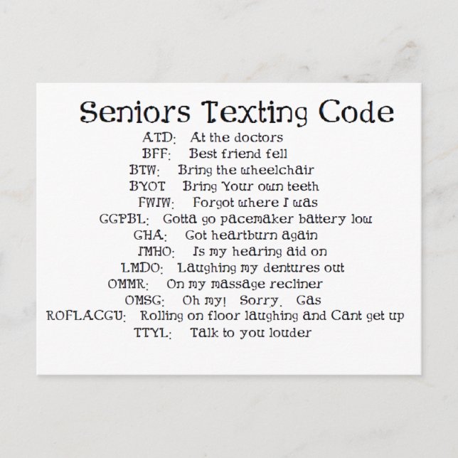 Lustigt Seniors textkod Vykort (Framsida)