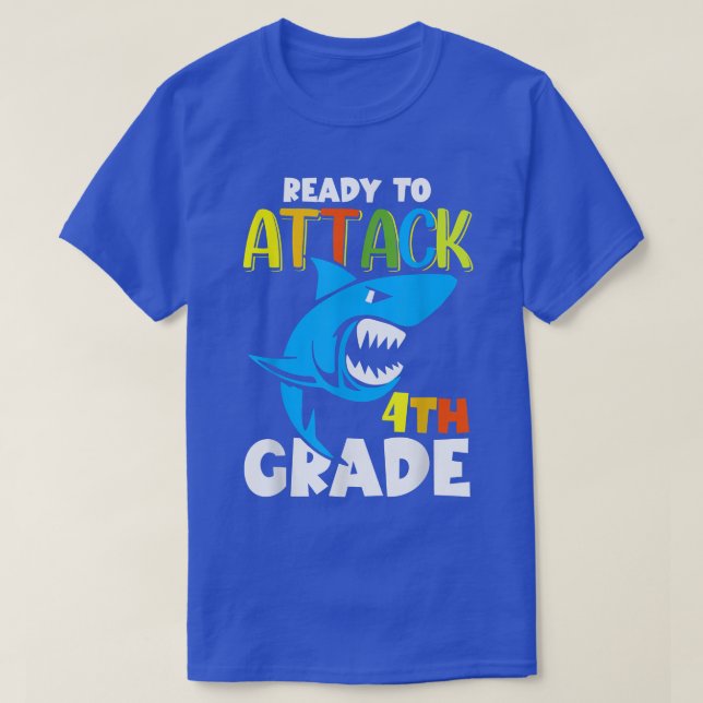 Lustigt Shark-Redo att attackera fjärde Klass förs T Shirt (Design framsida)
