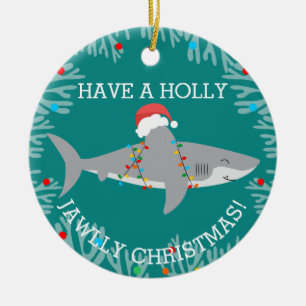 Lustigt Shark Round Ornament med Namn