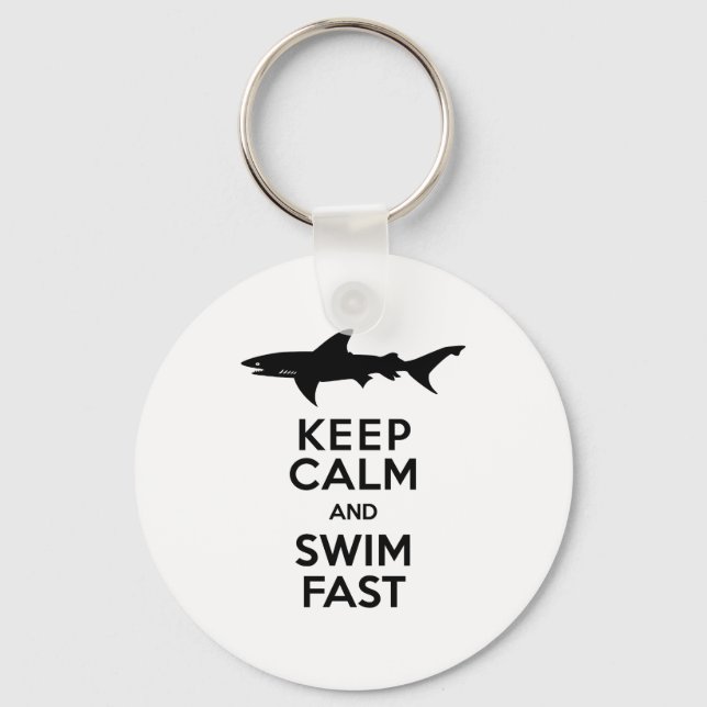Lustigt Shark Warning - Behållans Lugn och Simma s Nyckelring (Framsida)