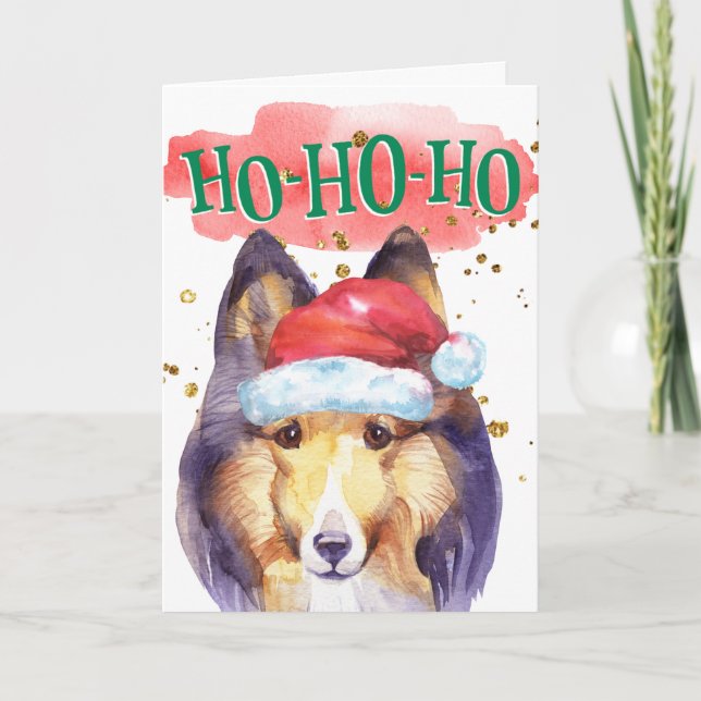 Lustigt Sheltie hund Santa yappy howlidays Helgkort (Framsida)