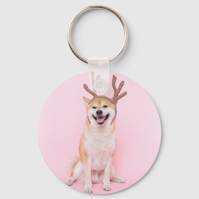 lustigt shiba inu med hjort christmas-kostym nyckelring (Framsida)