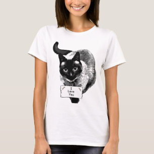 Lustigt Siamese Cat Holding, "I Kärlek You"-tecken Tröja