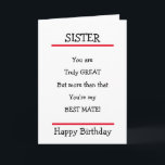 Lustigt sister Best Mate Verse Birthday Card Kort<br><div class="desc">Snyggt födelsedagskort att skicka till din syster med en trevlig vers.</div>