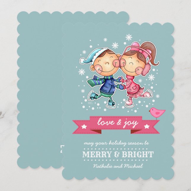 Lustigt Skating Kids-Anpassningsbar - Flat julkort (Fram/baksida)