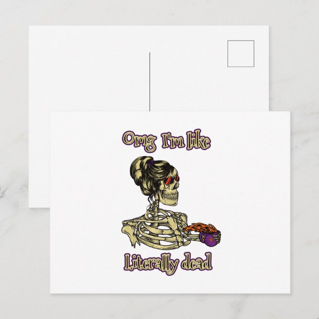 Lustigt Skeleton Drinking Jag är bokstavligt talat Vykort (Fram/baksida)