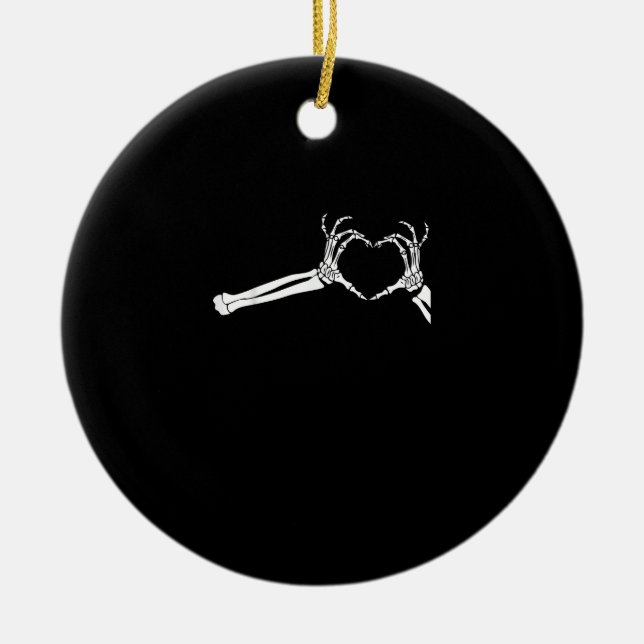 Lustigt Skeleton Heart Händer. Halloween Costume S Julgransprydnad Keramik (Framsidan)