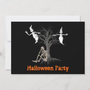 Lustigt Skeleton och Spöken Halloween-inbjudan Inbjudningar