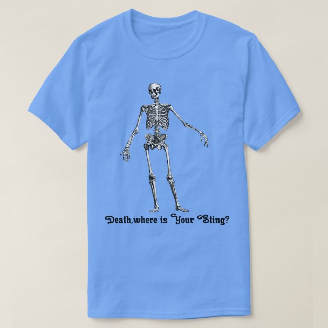 Lustigt Skeleton Oh Död, var är din tjallande Jesu T Shirt (Design framsida)