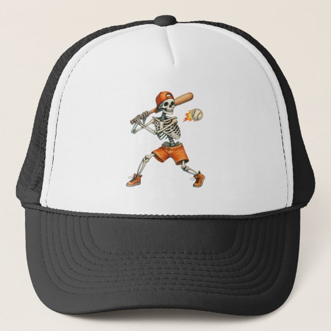 Lustigt Skeleton som slår Baseball Halloween Keps (Framsida)
