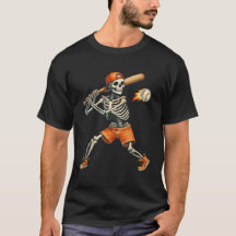 Lustigt Skeleton som slår Baseball Halloween T-Shi