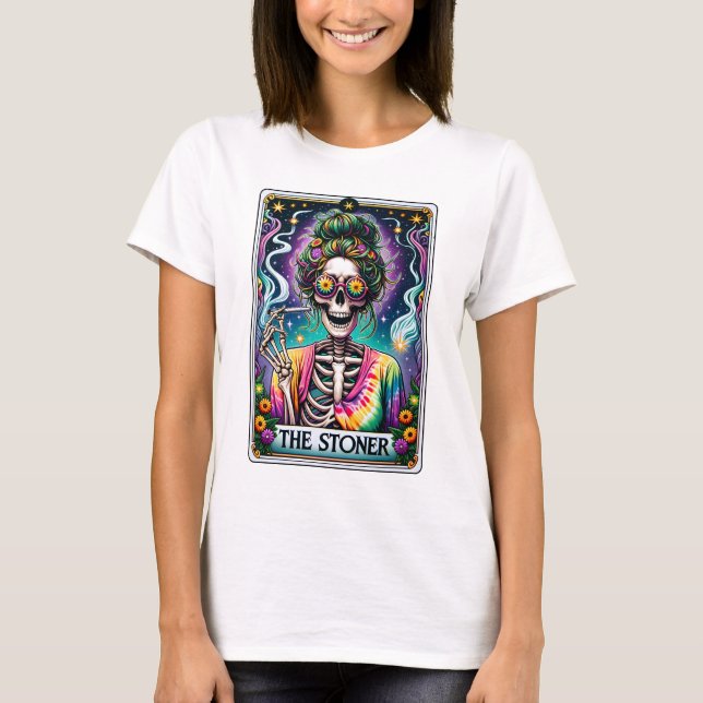 Lustigt Skeleton Stoner Tarot T Shirt (Framsida)