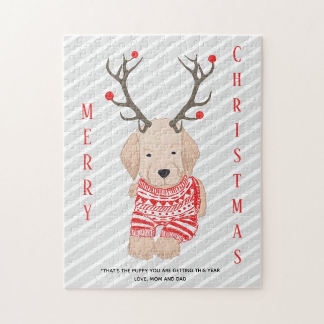 Lustigt Skojja jul Golden Retriever Puppy Gift Pussel (Vertikal)
