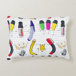 Lustigt skolmaterial innehåller tecken. prydnadskudde