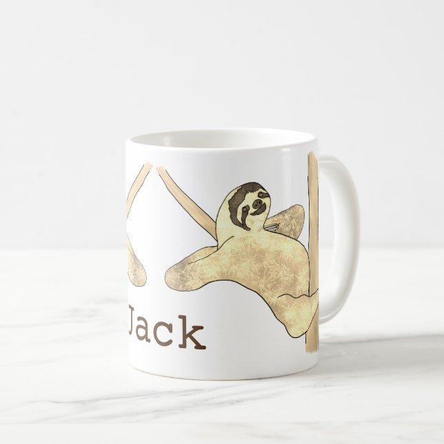 Lustigt Sloth i Träd Chill Animal Humor Namn Jack Kaffemugg (Framsida höger)