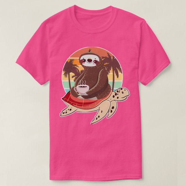 Lustigt Sloth Riding Turtle som dricker sitt T Shirt (Design framsida)