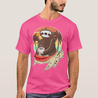 Lustigt Sloth Riding Turtle som dricker sitt T Shirt