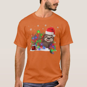 Lustigt Sloth Träd jul Ljus Julafton Pajama Matc T Shirt