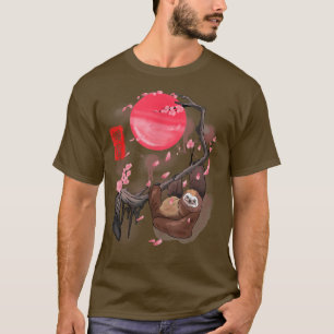 Lustigt Sloth vid Cherry Blommar Träd Coola Sakura T Shirt