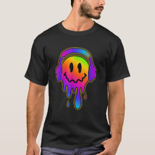 Lustigt Smälter Smilande Ansikte hörlurar Sommar V T Shirt