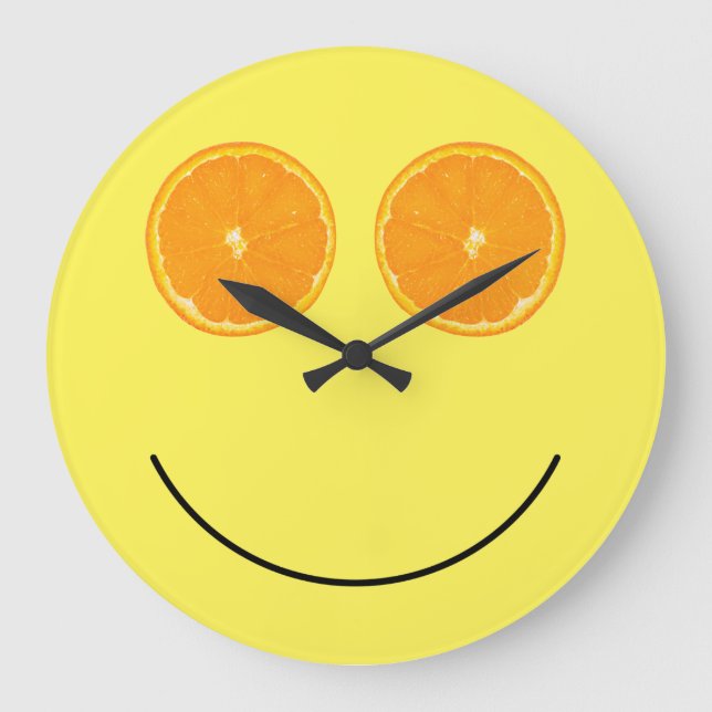 Lustigt Smile Ansikte Orange Segce Kitchen Clocks Stor Klocka (Framsida)
