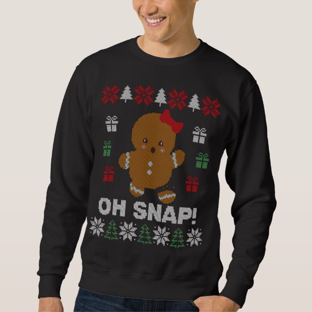 Lustigt, Snap! Gingerbröd Cookie Ugly Sweaters Lång Ärmad Tröja (Framsida)