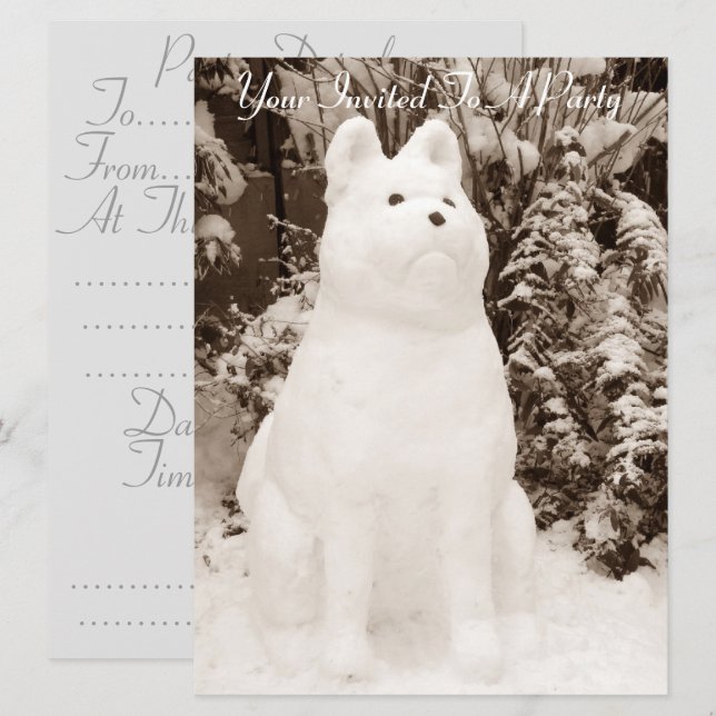 lustigt snö akita snögubbe christmas snö hund inbjudningar (Fram/baksida)