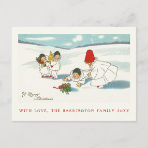 Lustigt Snö Scene Antique Inbjudan Vykort