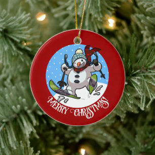 Lustigt Snögubbe God jul! Hoppa över Tecknad Julgransprydnad Keramik
