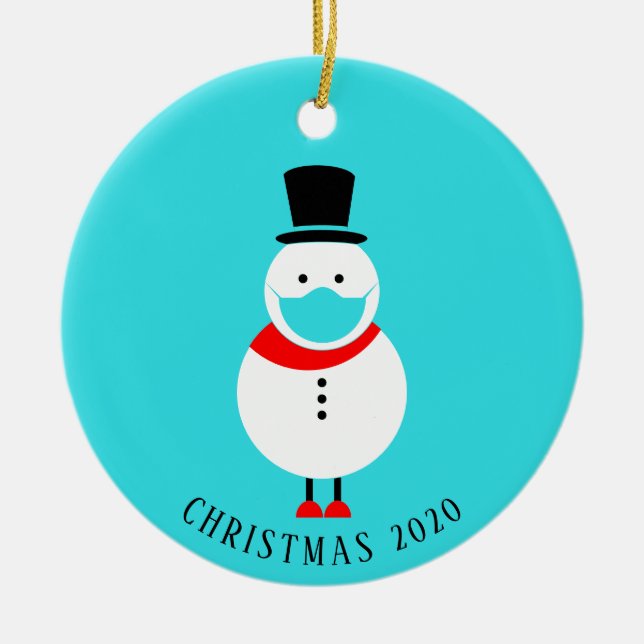 Lustigt Snögubbe i Ansikte Mask-Personligen - jul Julgransprydnad Keramik (Framsidan)
