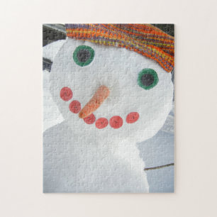 Lustigt Snögubbe med Orange Hat Whimsical Photo Pussel